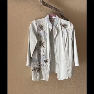Chico's Floral Embroidered Jean Jacket - Cream